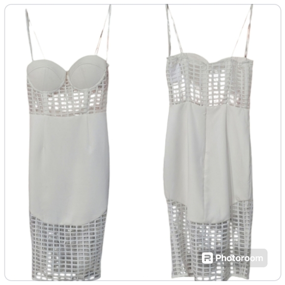 NBD X REVOLVE 4AM White Caged Bustier Midi Bridal Midi Dress sz S - Picture 6 of 13